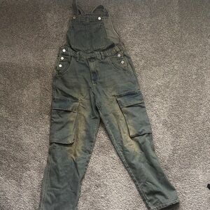 Green Denim Overalls with Pockets